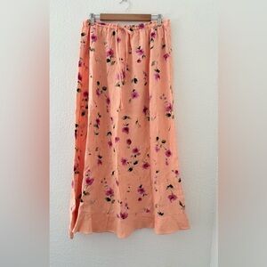 Industrie B. A-line Floral Peach Midi/Maxi Skirt with 100% Linen Size XL